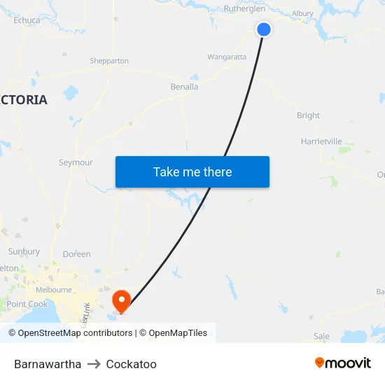 Barnawartha to Cockatoo map