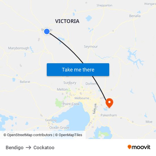 Bendigo to Cockatoo map