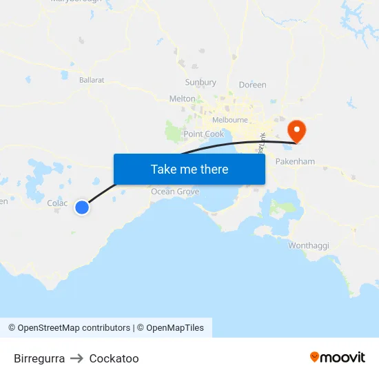 Birregurra to Cockatoo map