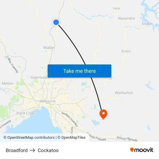 Broadford to Cockatoo map