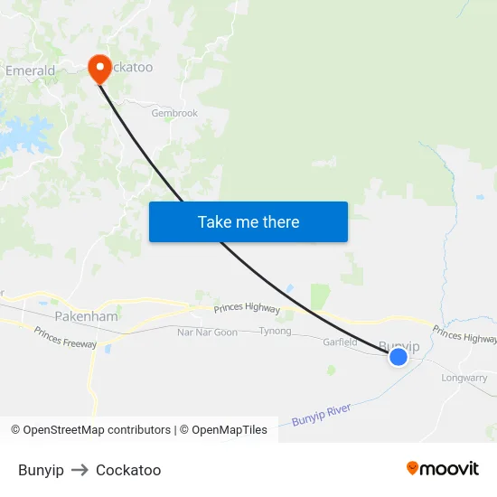 Bunyip to Cockatoo map
