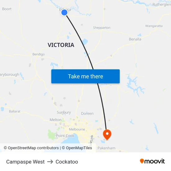 Campaspe West to Cockatoo map