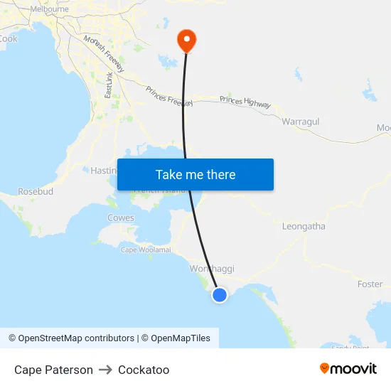Cape Paterson to Cockatoo map