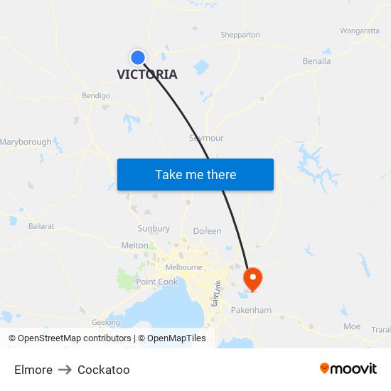 Elmore to Cockatoo map