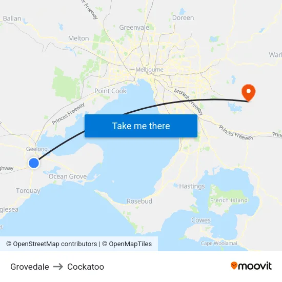 Grovedale to Cockatoo map
