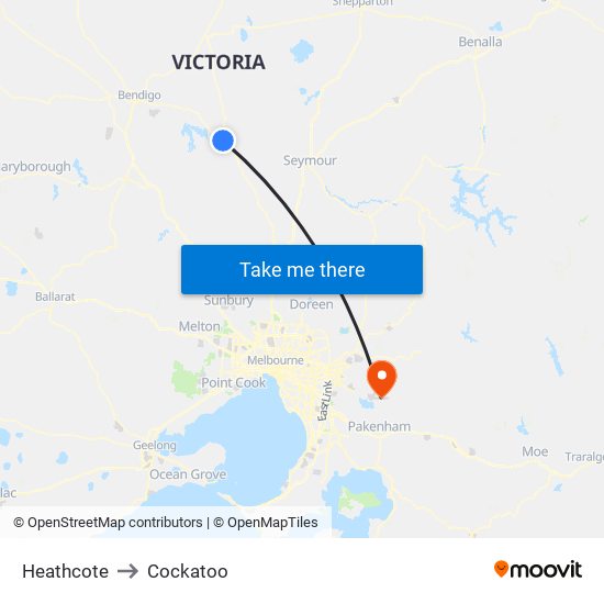 Heathcote to Cockatoo map