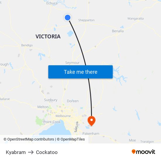 Kyabram to Cockatoo map