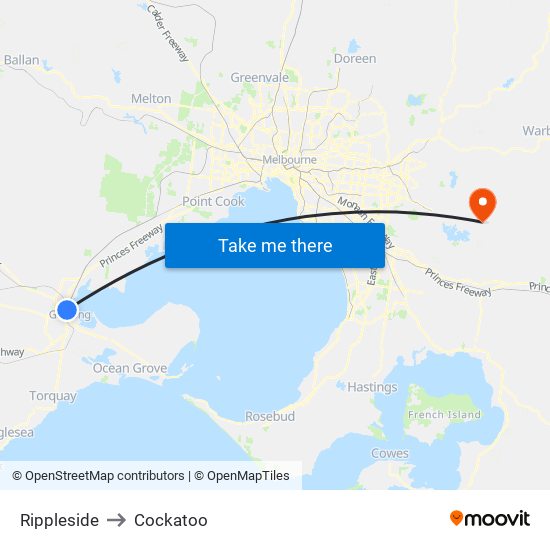 Rippleside to Cockatoo map