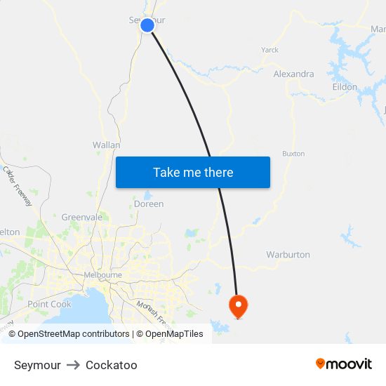 Seymour to Cockatoo map