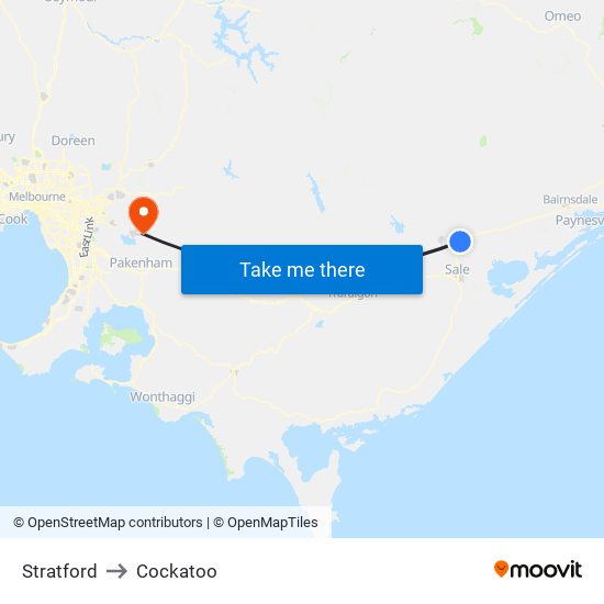 Stratford to Cockatoo map