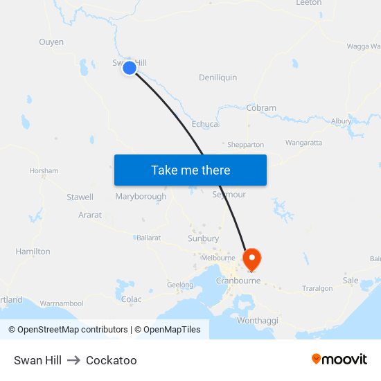 Swan Hill to Cockatoo map