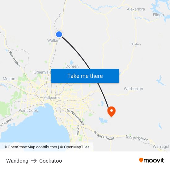 Wandong to Cockatoo map