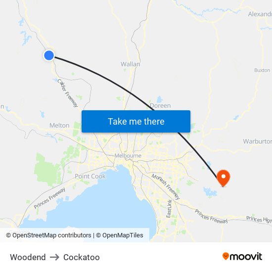 Woodend to Cockatoo map