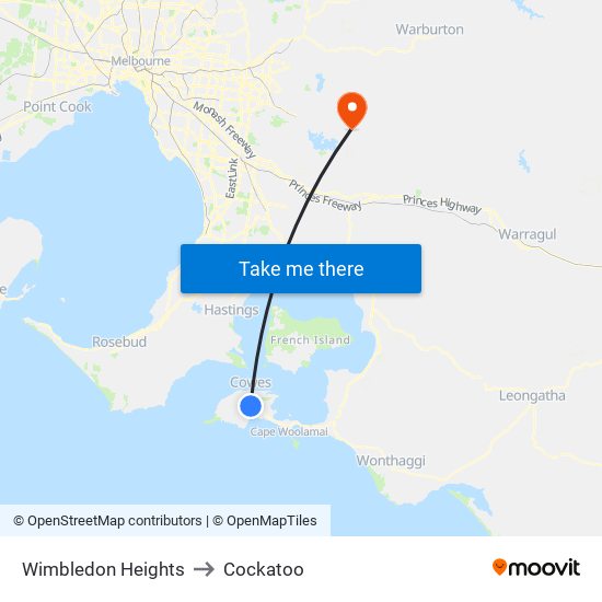 Wimbledon Heights to Cockatoo map