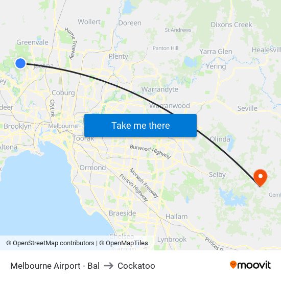 Melbourne Airport - Bal to Cockatoo map