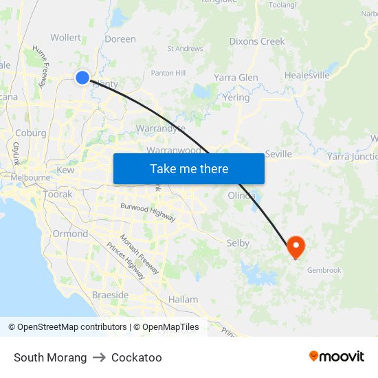 South Morang to Cockatoo map