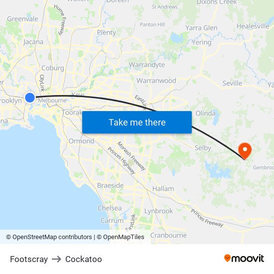 Footscray to Cockatoo map