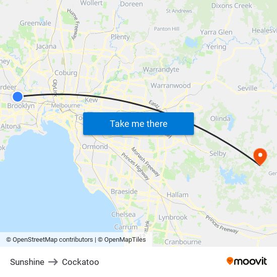 Sunshine to Cockatoo map