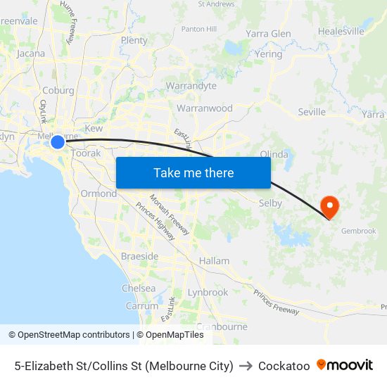 5-Elizabeth St/Collins St (Melbourne City) to Cockatoo map