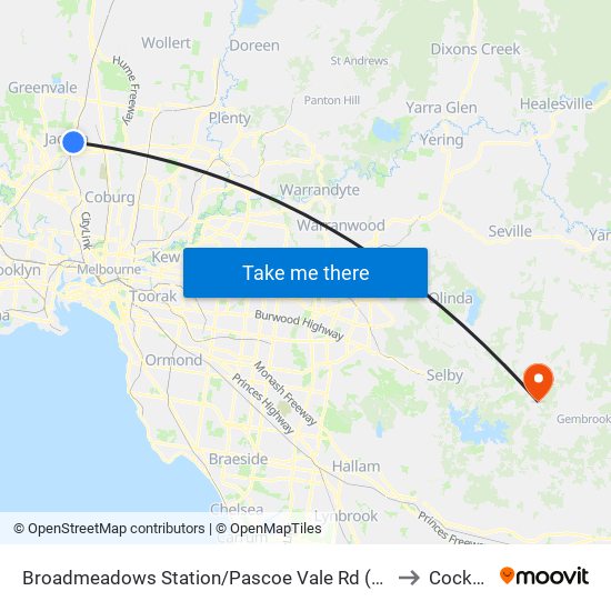 Broadmeadows Station/Pascoe Vale Rd (Broadmeadows) to Cockatoo map