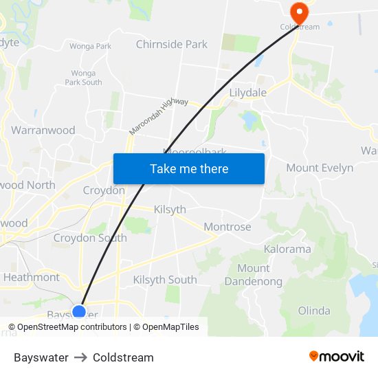 Bayswater to Coldstream map