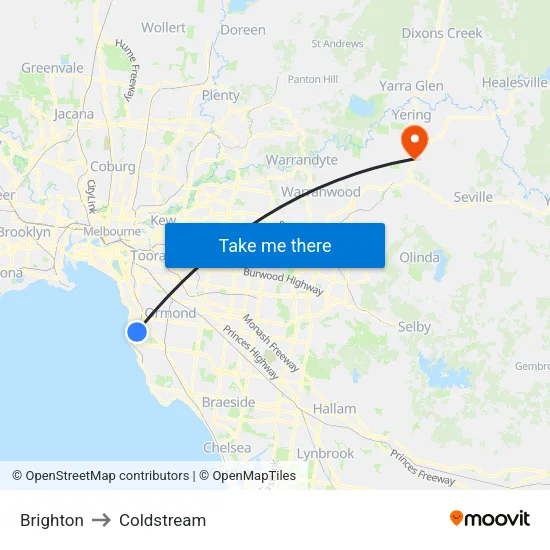 Brighton to Coldstream map