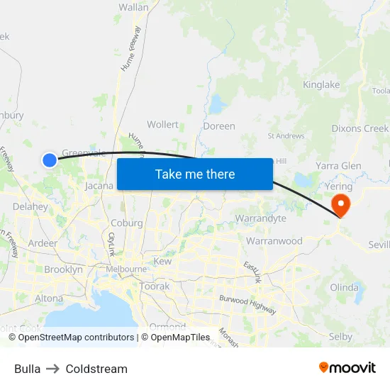 Bulla to Coldstream map