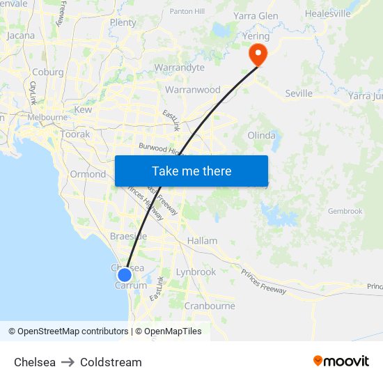 Chelsea to Coldstream map