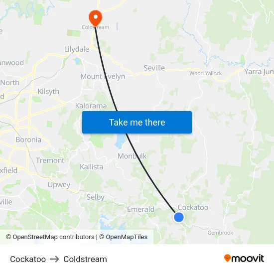 Cockatoo to Coldstream map