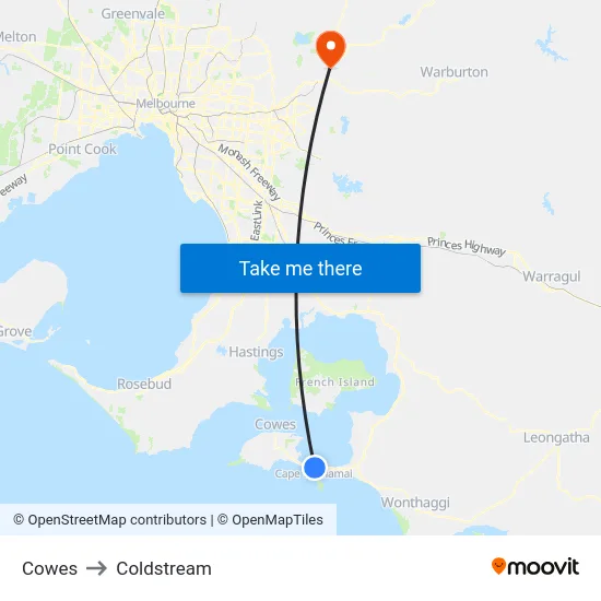 Cowes to Coldstream map