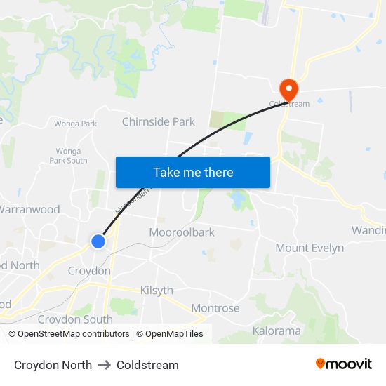 Croydon North to Coldstream map