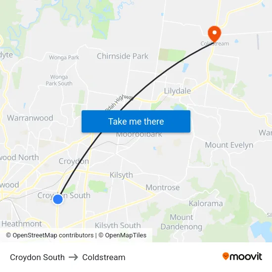 Croydon South to Coldstream map