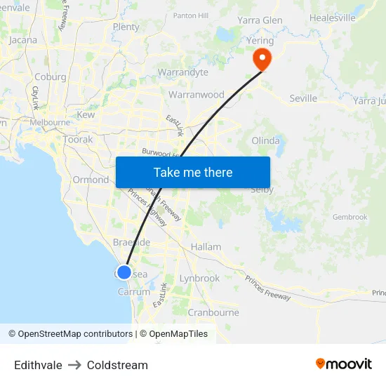 Edithvale to Coldstream map