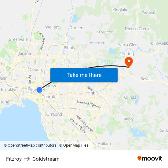 Fitzroy to Coldstream map