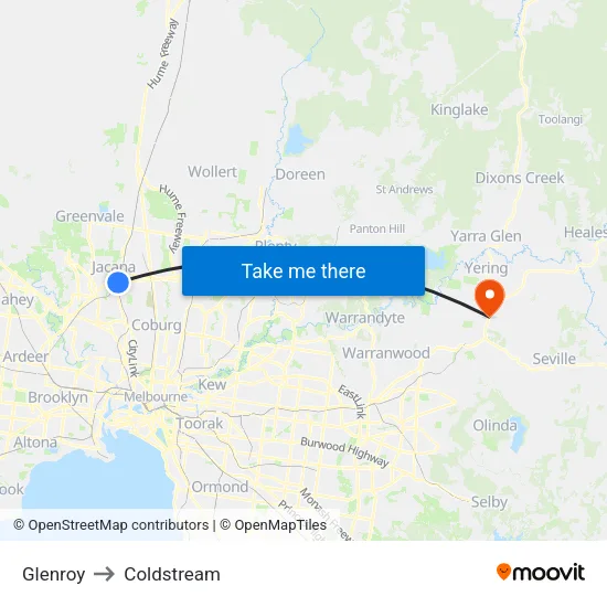 Glenroy to Coldstream map