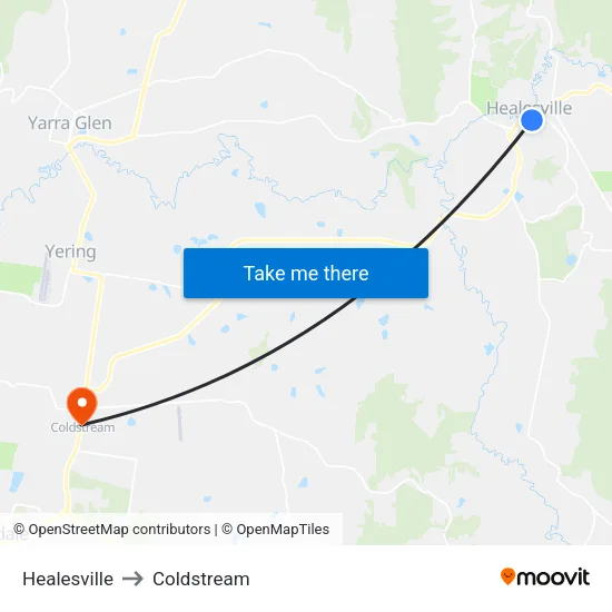 Healesville to Coldstream map