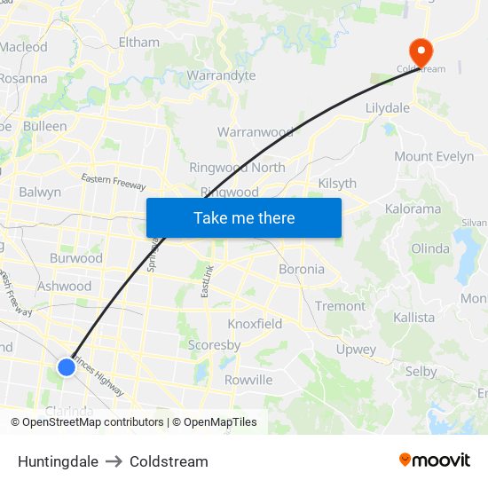 Huntingdale to Coldstream map