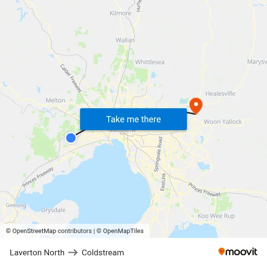 Laverton North to Coldstream map