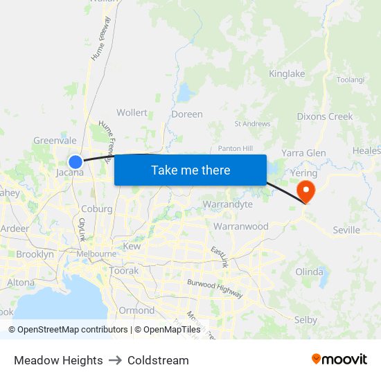 Meadow Heights to Coldstream map