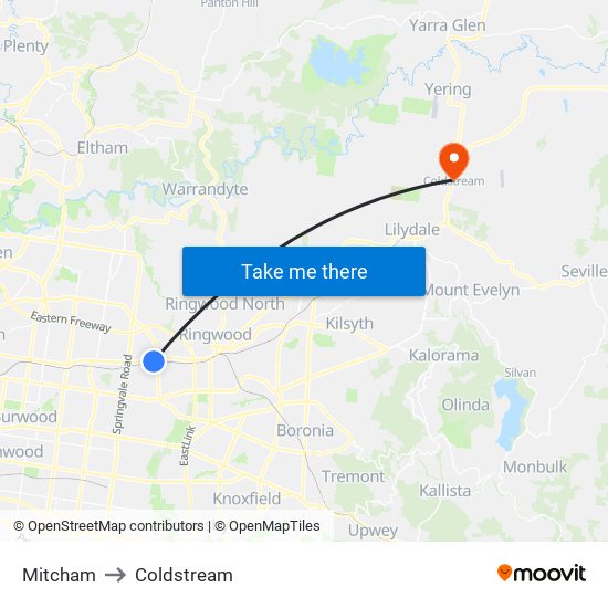 Mitcham to Coldstream map