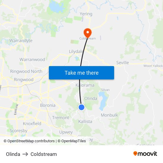 Olinda to Coldstream map