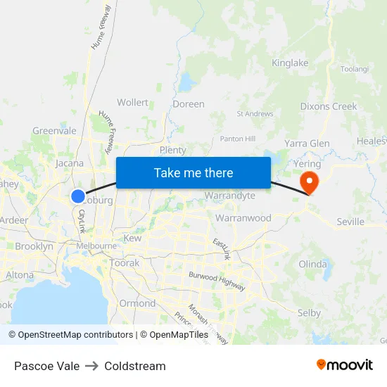 Pascoe Vale to Coldstream map