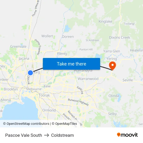 Pascoe Vale South to Coldstream map