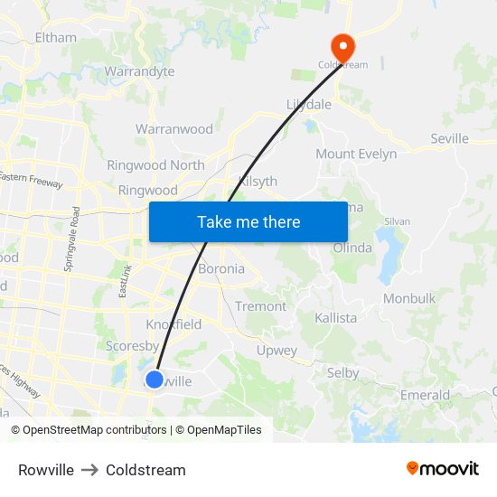 Rowville to Coldstream map