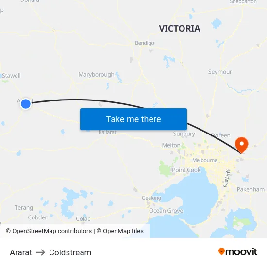 Ararat to Coldstream map