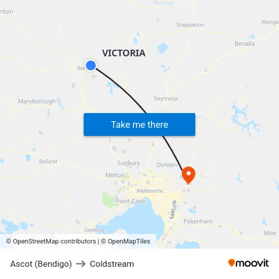 Ascot (Bendigo) to Coldstream map