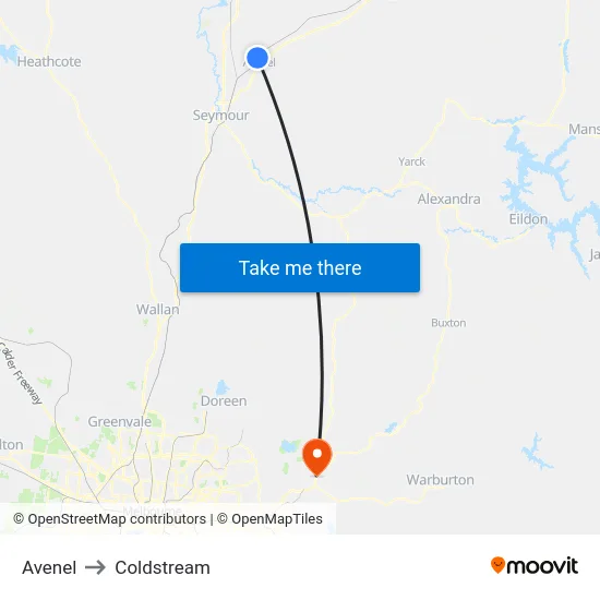 Avenel to Coldstream map