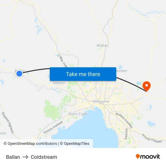 Ballan to Coldstream map