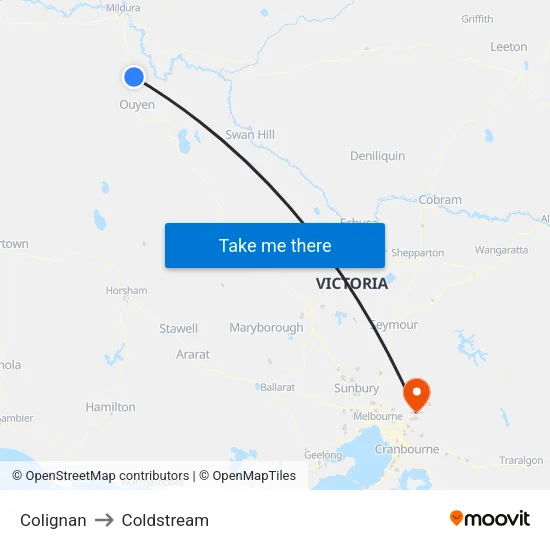 Colignan to Coldstream map
