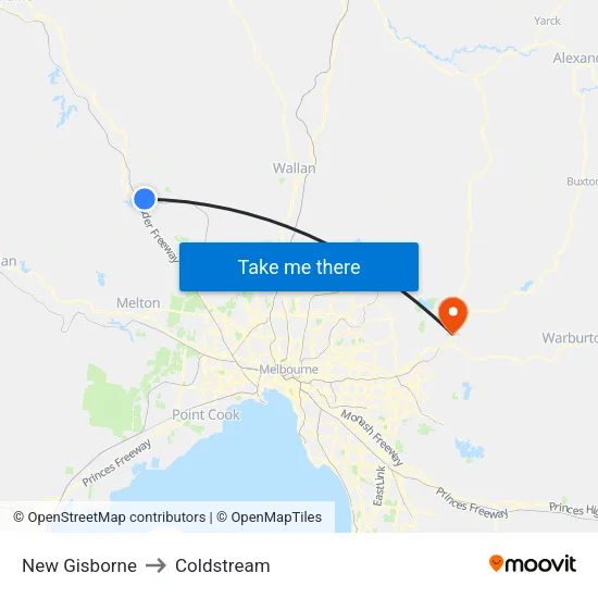 New Gisborne to Coldstream map